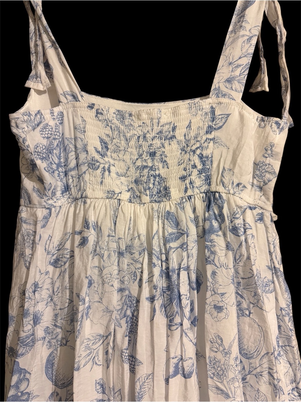 White and Blue Floral Sundress with Tie Straps - Picture 5 of 7